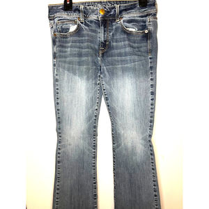 American Eagle Kick Boot Super Stretch Jeans Women Size 8 Short Blue Jeans Denim